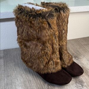 Report Faux Fur Brown Moccasin Boots